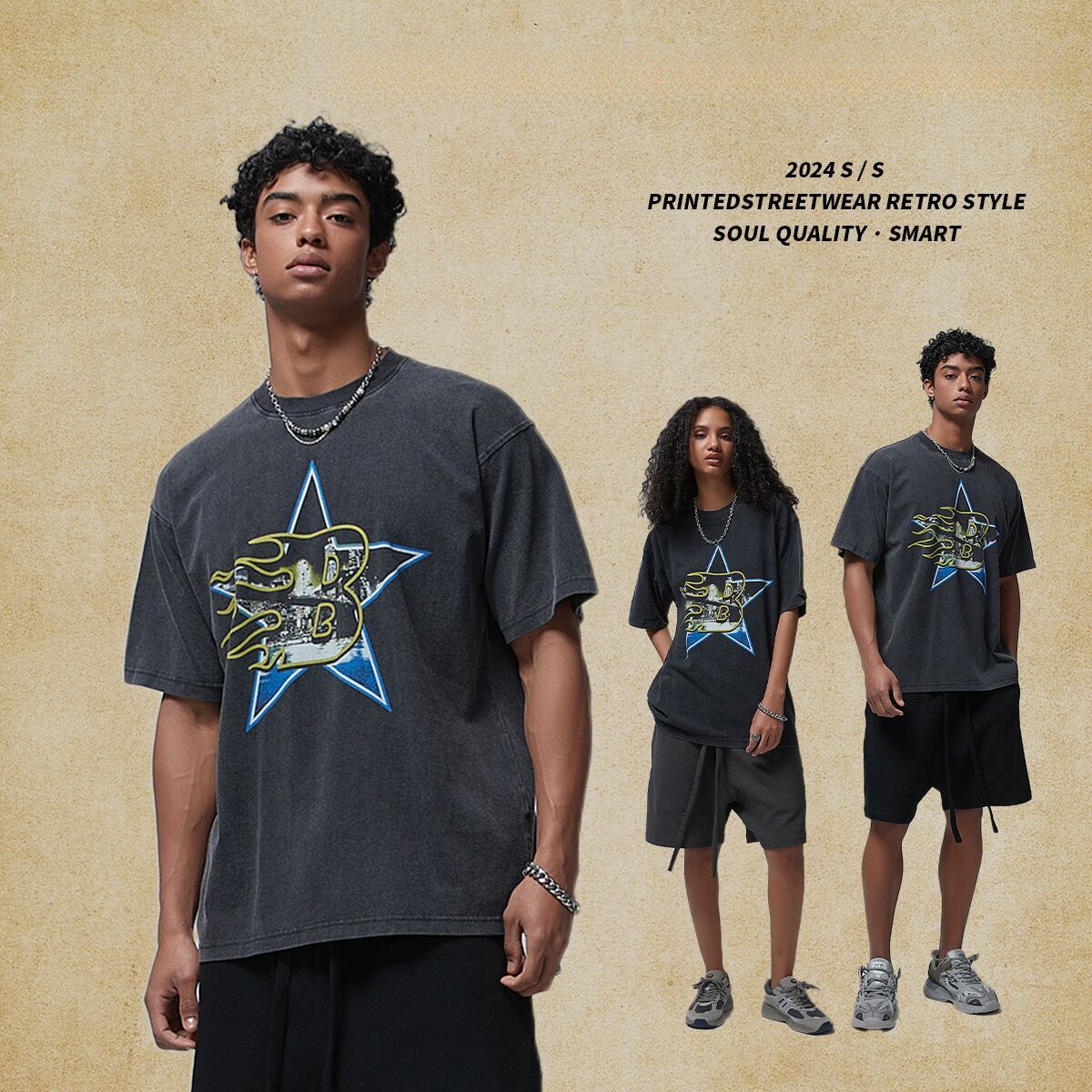 Wear | 2025 Spring/Summer New Product White Ink Digital Direct Spray Printed Men's Short sleeved Loose Trendy Brand T-shirt