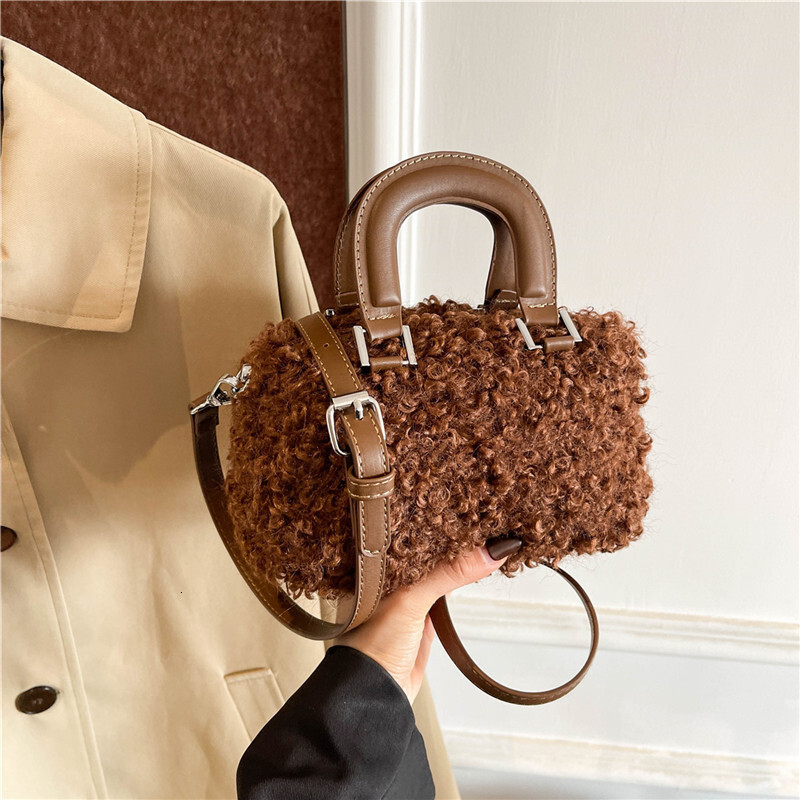 2025S Designer Women S Bag Fresh Boston Female Niche Design Plush Small Square Bag Winter New Single Shoulder Crossbody Bag