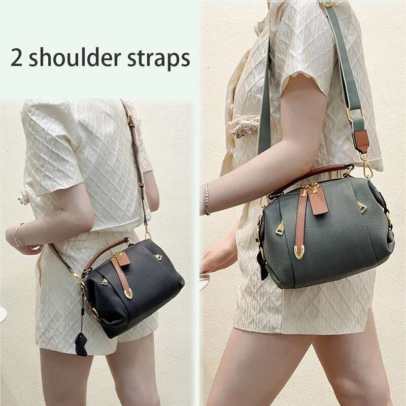 Genuine Leather Fashion Boston Bag Vintage Tote Shoulder Crossbody Pillow Designer Bags Female Head Layer Cowhide Handbag