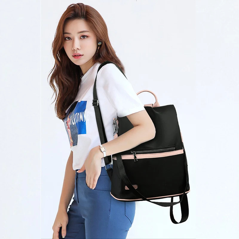Womens Oxford anti-theft backpack black nylon waterproof school bag high-quality handbag for teenagers and fashionable travel shoulder bag 250402