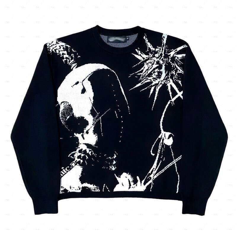 new hip hop street clothing knitted sweater mens gothic portrait printed set