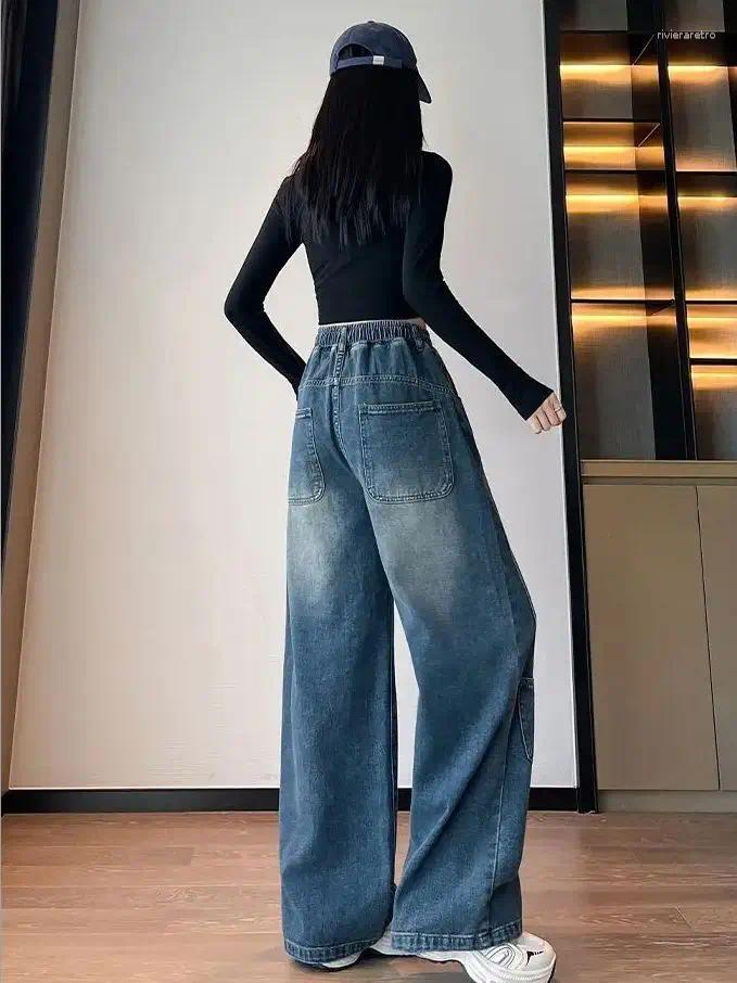 Women's Jeans Plus Size Straight-Leg Wide-Leg Loose-Fit High-Waisted Skinny-Looking Flattering Cover-Up Z260313