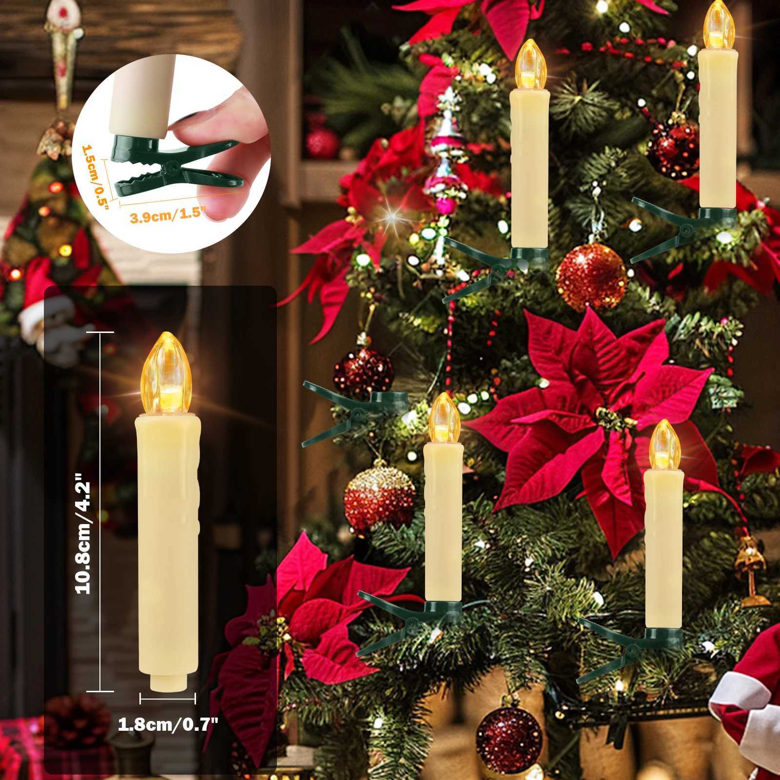 Flameless LED Taper Candles Christmas Tree Electric Candle Lights Mini Taper Clip-On Candles with Remote Timer for Wedding Decor W251107