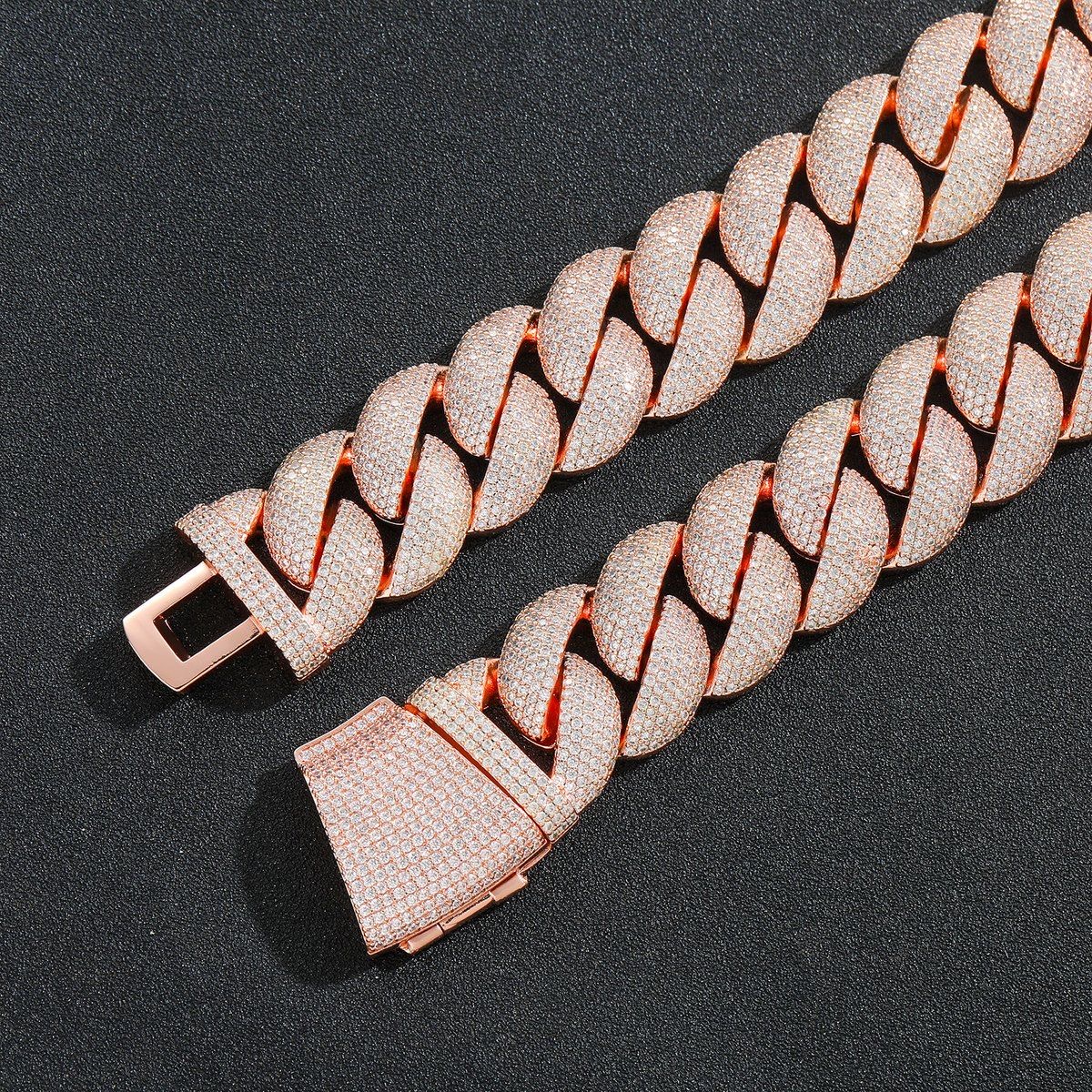 Men's Hip Hop Cuban Link Necklace - 3 Rows Moissanite Cubes & Personalized Ice Chain in 20mm Wide Gold Plated Design