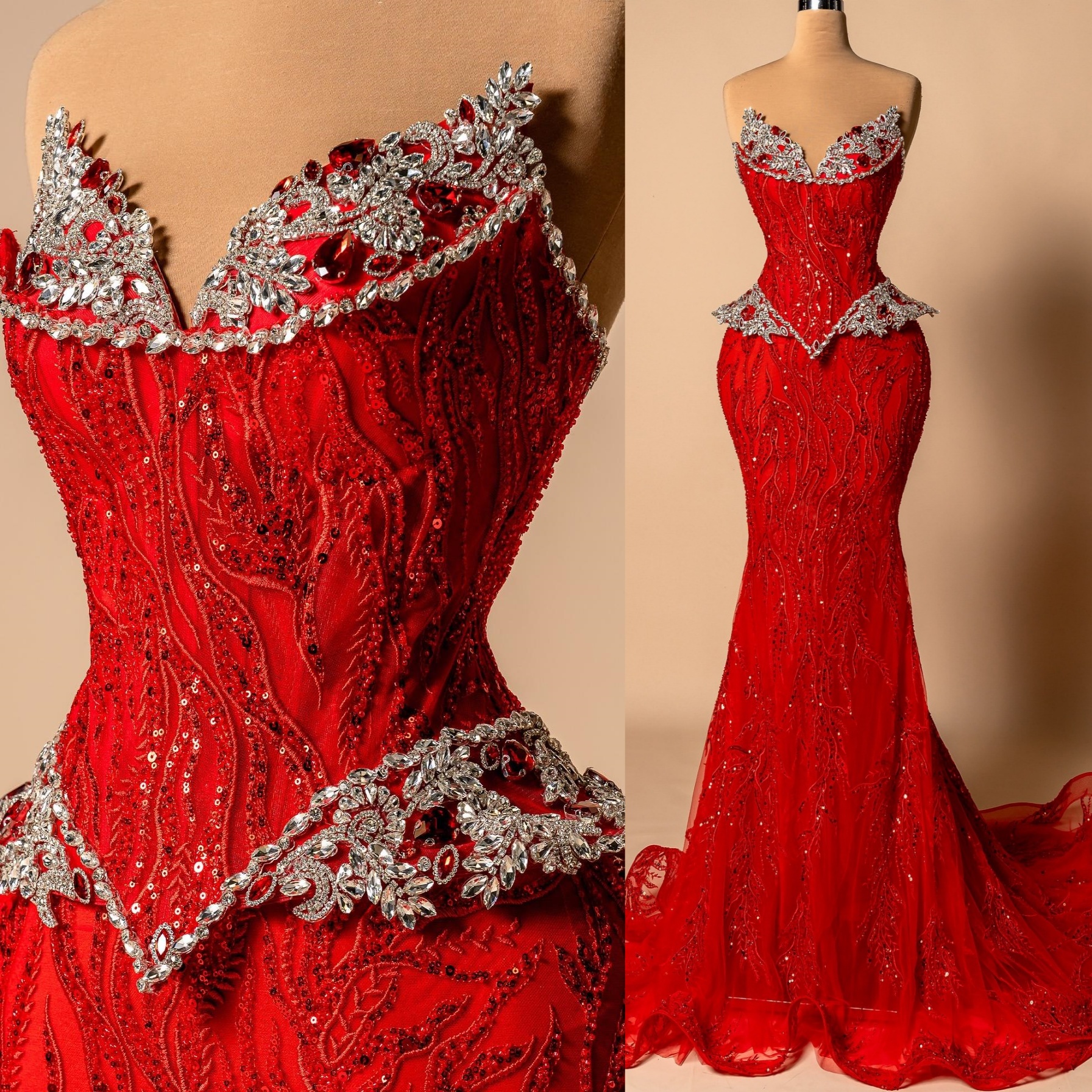 Mermaid Red Prom Dresses 2026 Beaded Crystals Lace Sweetheart Evening Formal Party Second Birthday Engagement Gowns Plus Size Dress For Special Occasi