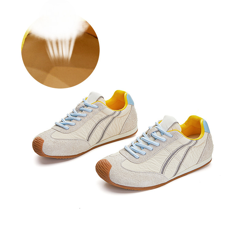 2025 Summer New Leather Low Saturation German Training Women's Flat Bottom Versatile White Color blocked Designer Fashion Casual Sports Shoes