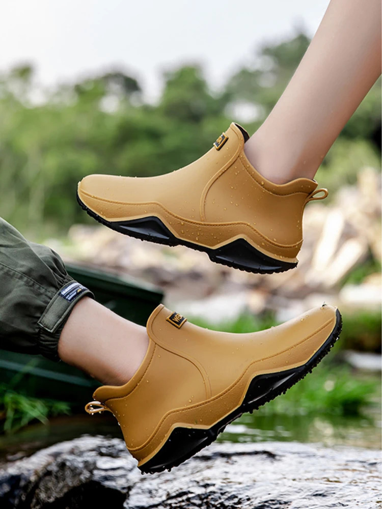 Rain Shoes Ankle Women Waterproof Shoes Rain Boots Men Anti-slip Wear-resistant Plush Fashion Kitchen Summer Winter 250402