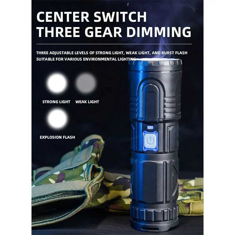 USB Rechargeable Outdoor Flashlight AG55 Laser Wick Long Range Lamp Emergency Power Bank Function LED Light Mountaineering TorchW251106