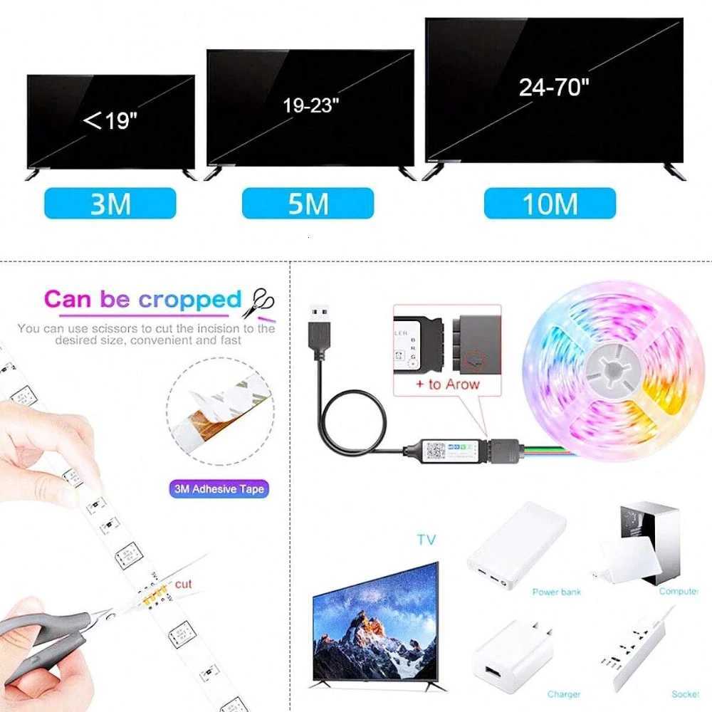 USB LED Strip Light WiFi App Control Tape RGB Bedroom Living Room Self-adhesive TV Backlight 44K Remote Lamp Alexa Diode Lights W251107