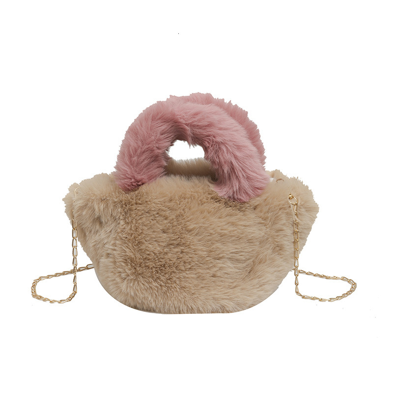 2025S Designer Women S Bag Hairy Handbag For Women In Autumn Winter Cute And Fashionable Chain Small Square Bag Contrasting Color Plush Single Shoulde