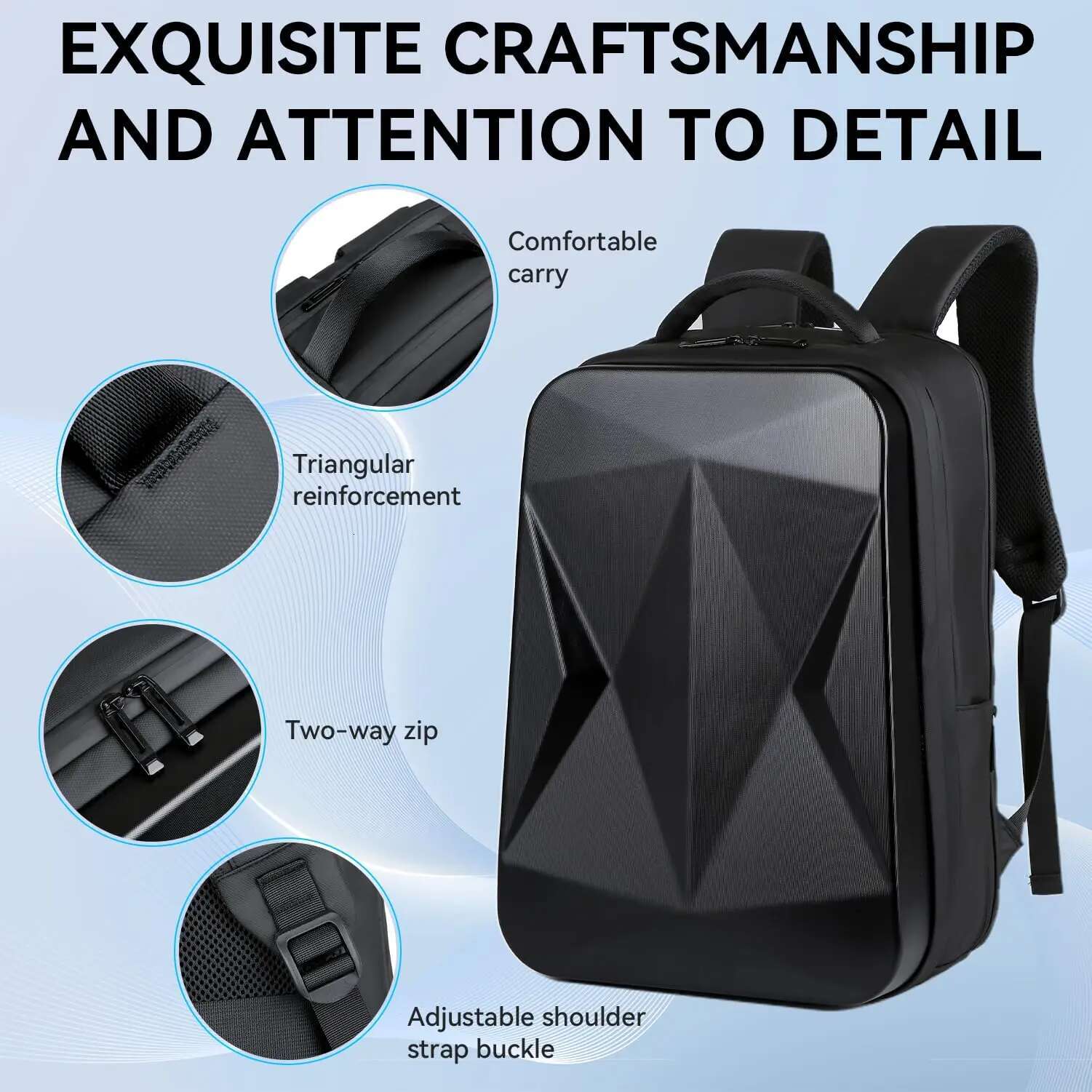 Men's 17.3 Inch Laptop Waterproof Hard Shell Bag 35L Business Travel Backpack With USB Charging Port Mochilas De Hombre