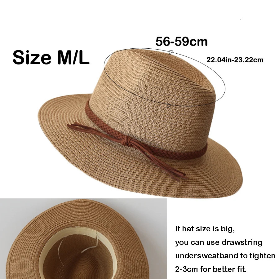 Womens Wide Brim Straw Panama Hat Fedora Summer Beach UV Protective Sun UPF 250326