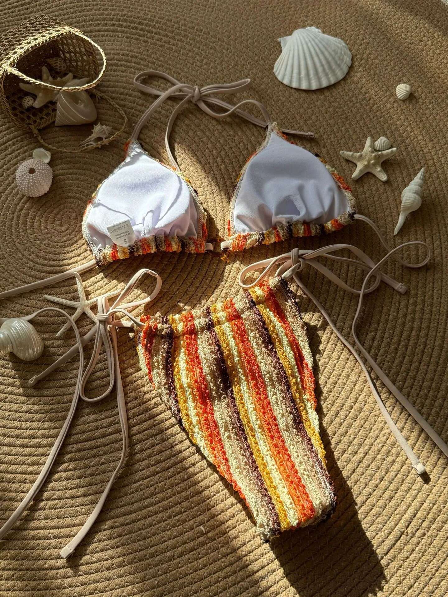 Dongdumaoyi Sexy Knitted Bikini Women Khaki Patchwork Push Up Swimsuit Brazilian Bathing Suit Pleate Drawstring Bandgae Thong Swimwear