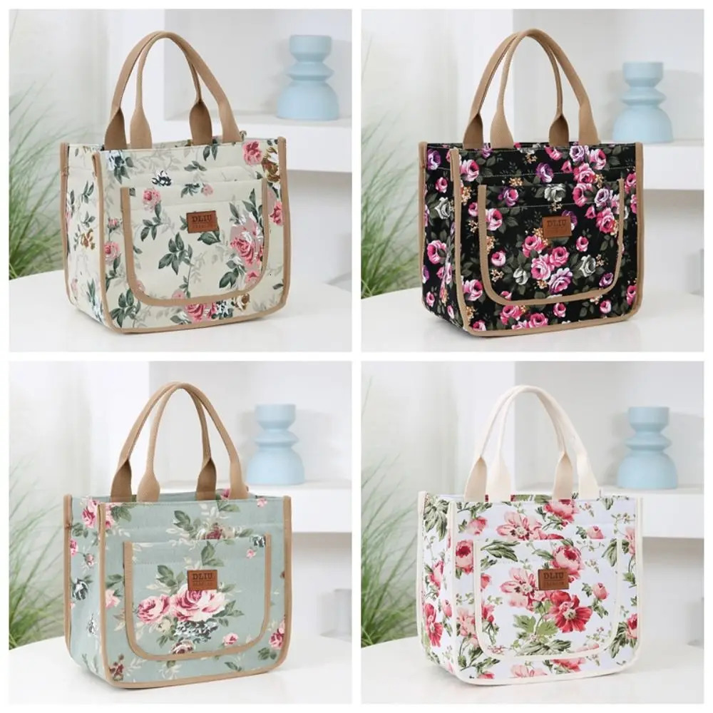 Fashionable floral printed lunch bag insulated large capacity cooler handbag for school work travel picnics 250401