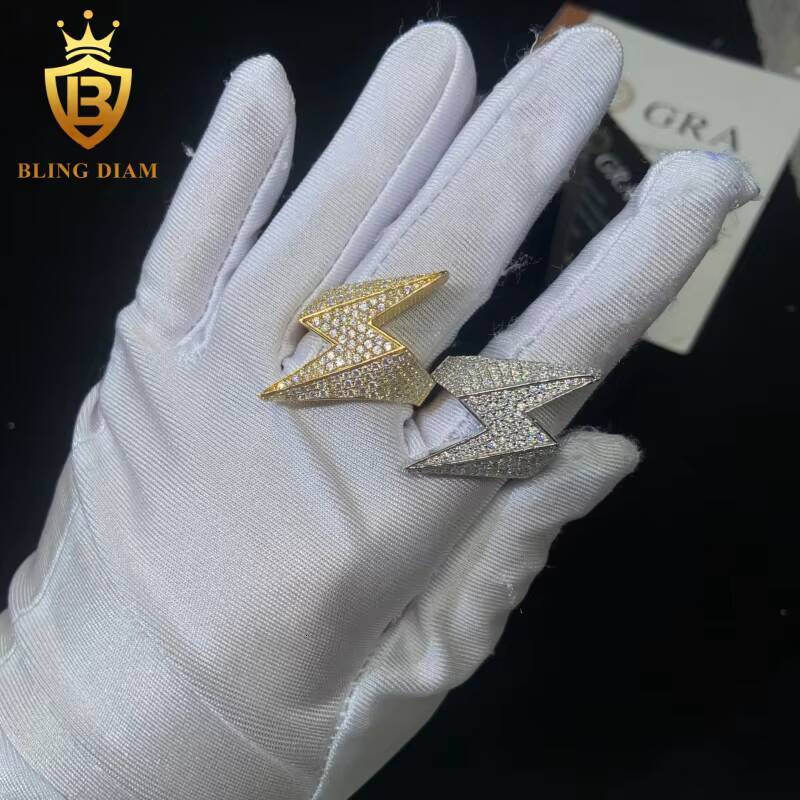 Fashion Lightning Shape S925 Moissanite Rings Iced Out VVS Moissanite Hip Hop Jewelry High Quality Diamond Pass Diamond Test GRA