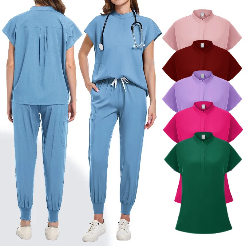 2025 Nurse Uniforms V-neck Top Jogger Pants Scrub Sets Workwear Dentist Nursing Suit Hospital Doctor Outfit 250402