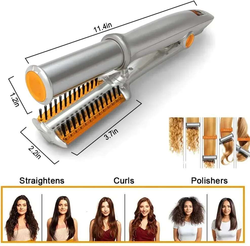 Professional Hairs Straight Comb Rotating Curler Styler 2 In 1 Hair Styg Tool Curg Iron With Brush