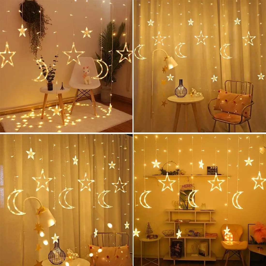 Star Moon String Light Battery Power Christmas Garland Fairy Lamp 35m LED Curtain Light for Garden Wedding Party Festival Decor W251107