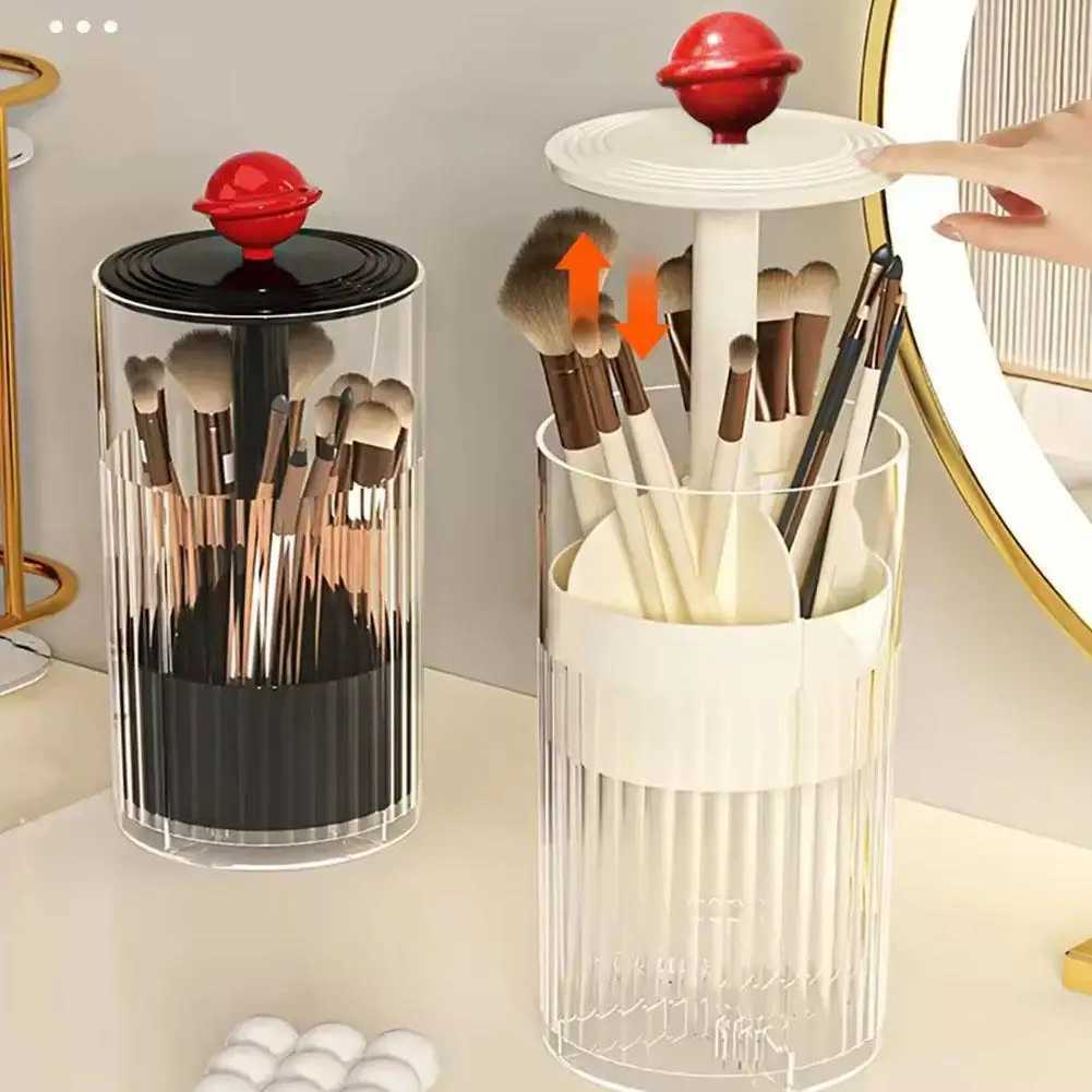 Portable Automatic Lifting Makeup Brush Holder with Dustproof Lid Cosmetic Storage Box For BrushesLipsticks Makeup Organizer J251115