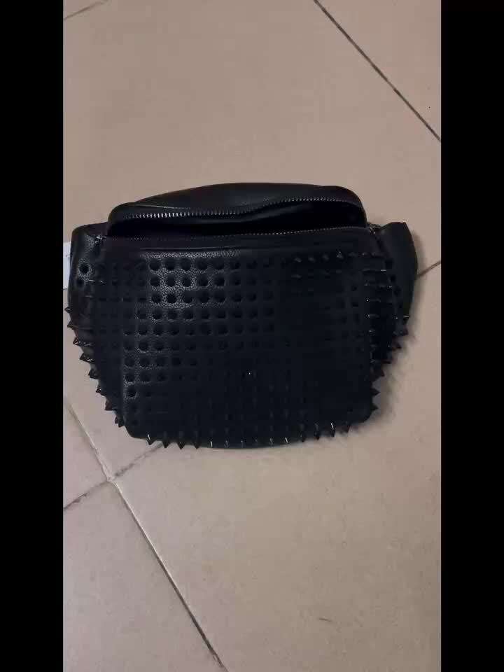 Fashion Casual Waist With Adjustable Strap, Black Rivet Detail Chest Bag For Going Out, Zipper Closure, Polyester Lined