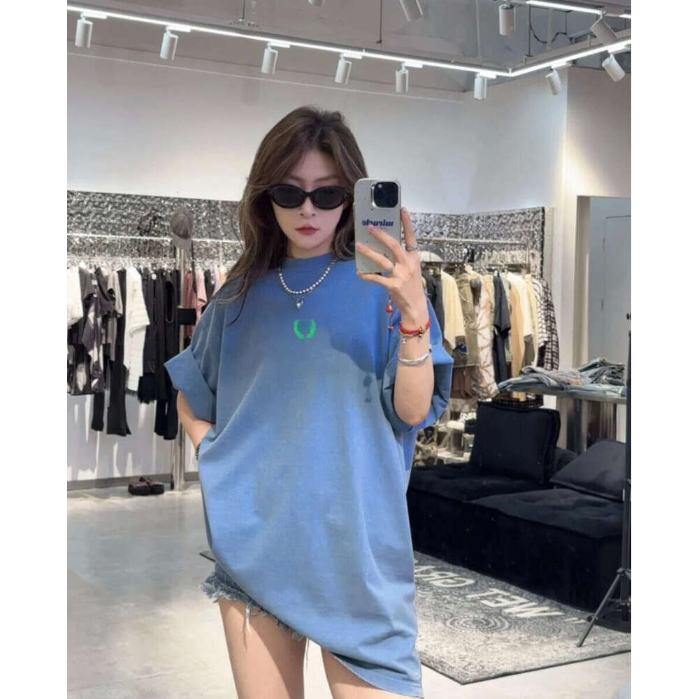 Letter Embroidery Casual Short Sleeved Men's And Women's High Street Retro Distressed Worn-Out Trendy T-Shirt