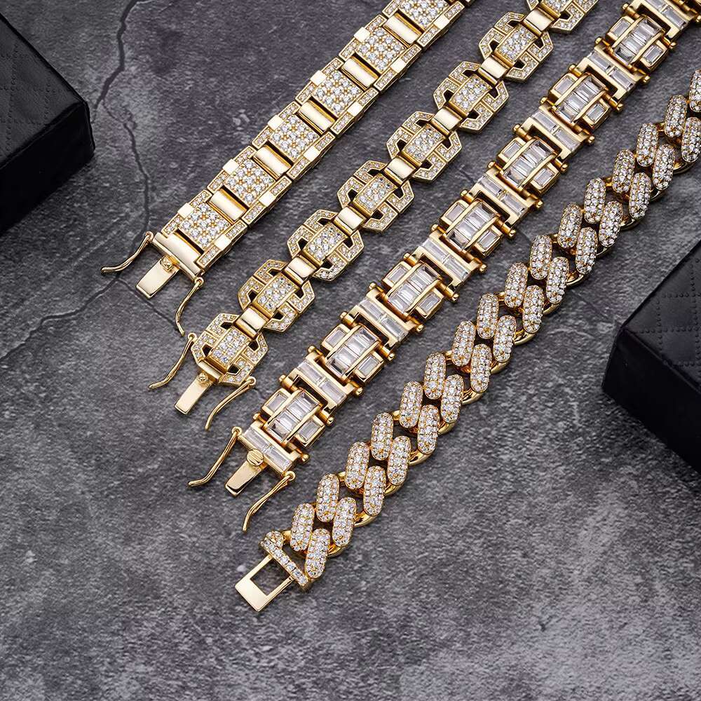 Fashion Hip Hop Jewelry Custom 925 Sterling Silver Iced Out 12mm CZ Diamond Cuban Link Bracelet