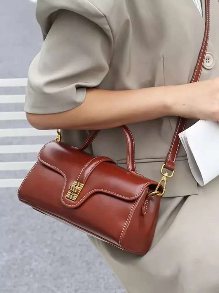 Genuine Leather Bag Women New Retro Design Tote Handbag Solid Color Office Ladies Hasp Single Crossbody Bags Fashion Satchels
