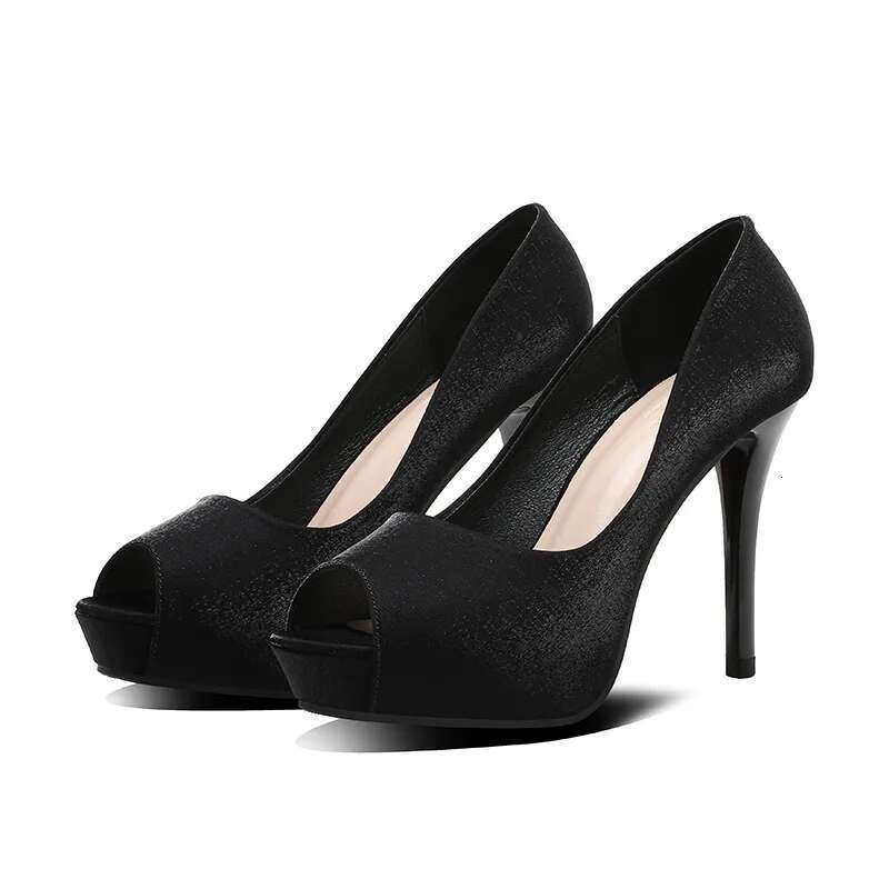 Peep Toe Satin Club Platform(3Cm) Sexy Solid Women Summer Fashion 10Cm High Heels Party Office Wedding Female Pumps Shoes