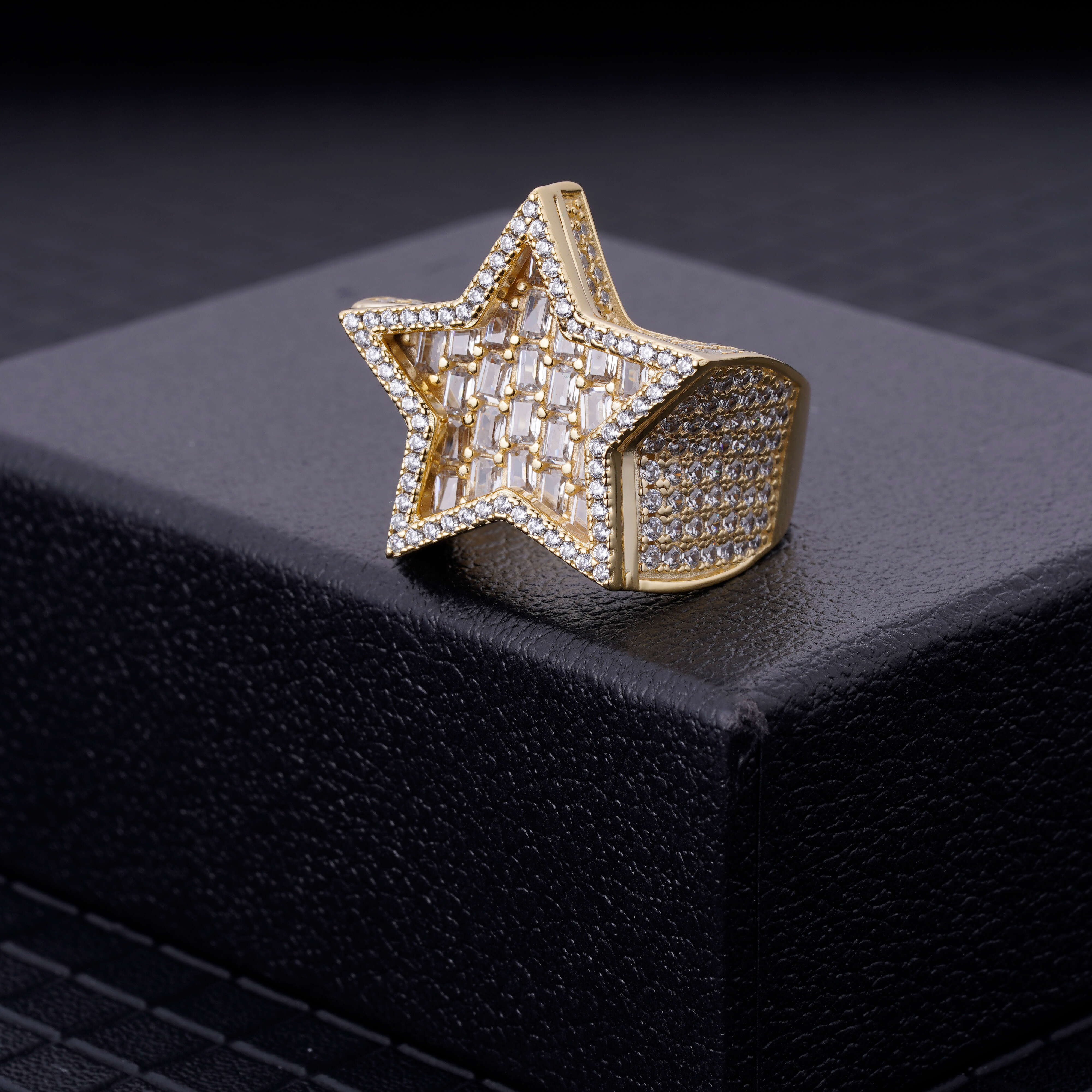 Iced Out Vvs Moissanite Diamond Cz Stone Men David Star Iced Out Star Ring