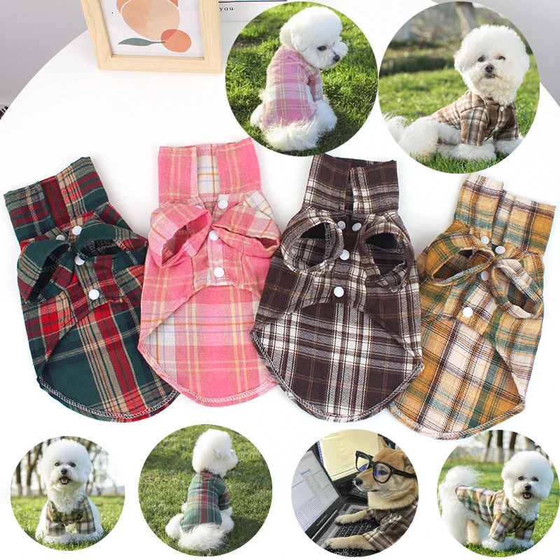 Summer Pet Shirt British Style Plaid Dog Vest Clothes For Small Dogs Chihuahua Cotton Puppy Shirts 250407