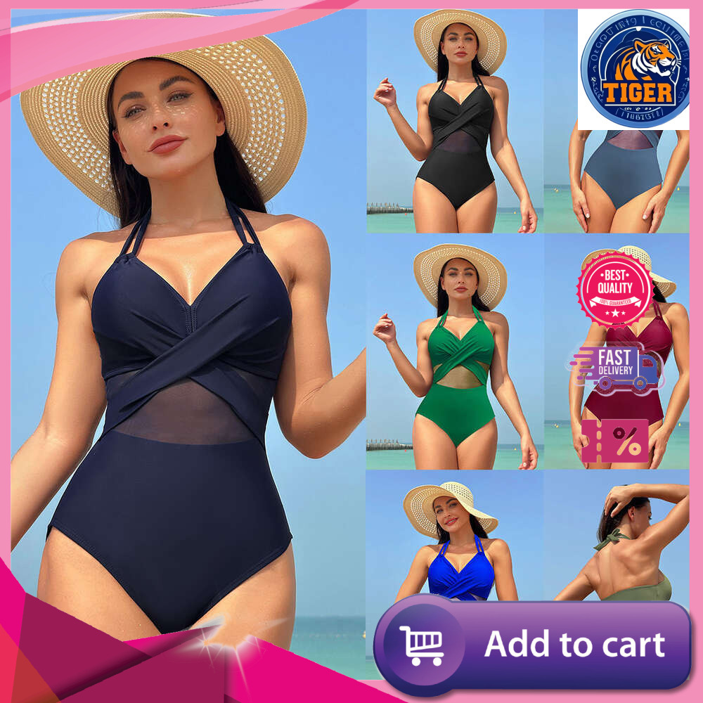 Ddmytiger New One Piece Women S Solid Color Mesh Swimsuit Bikini