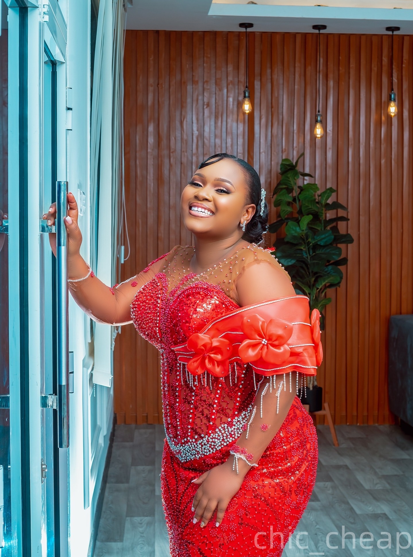 Aso Ebi Red Mermaid Prom Dresses 2026 Flowers Crystals Full Sleeves Evening Formal Party Second Birthday Engagement Gowns Plus Size Dress For Special 