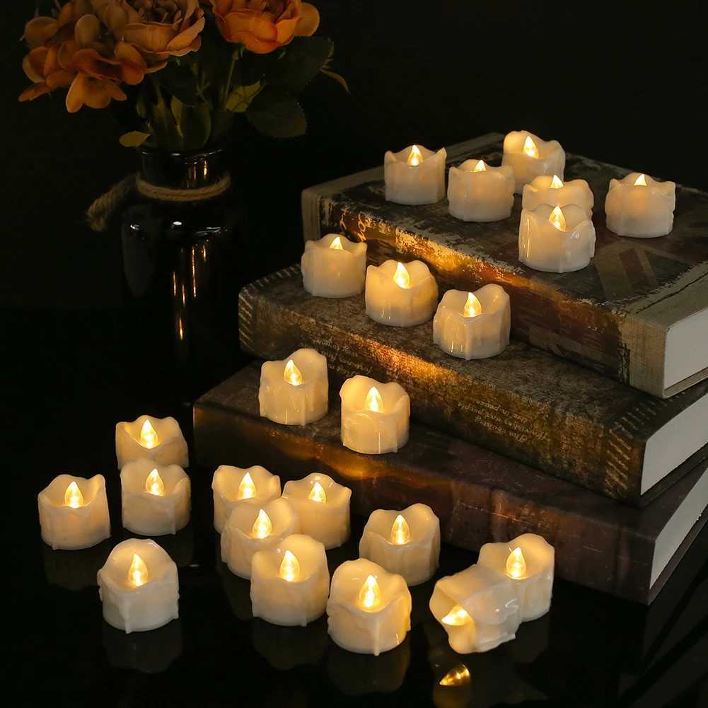 Drip Wax LED Tea Light Flameless Candles Lights with Remote or Auto Timer Realistic Bright Candles for Halloween Christmas Decor W251107