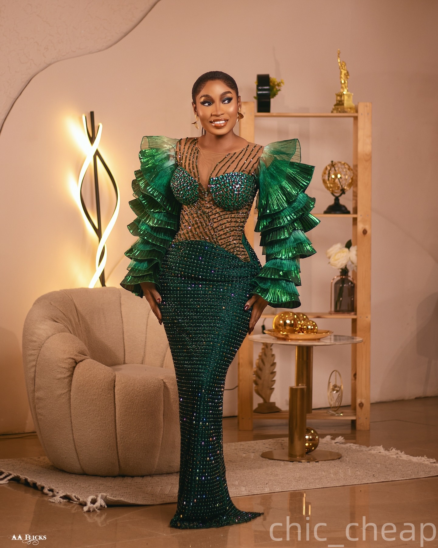 Aso Ebi Dark Green Sheath Prom Dresses 2026 Crystals Full Sleeves Evening Formal Party Second Birthday Engagement Gowns Plus Size Dress For Special Oc