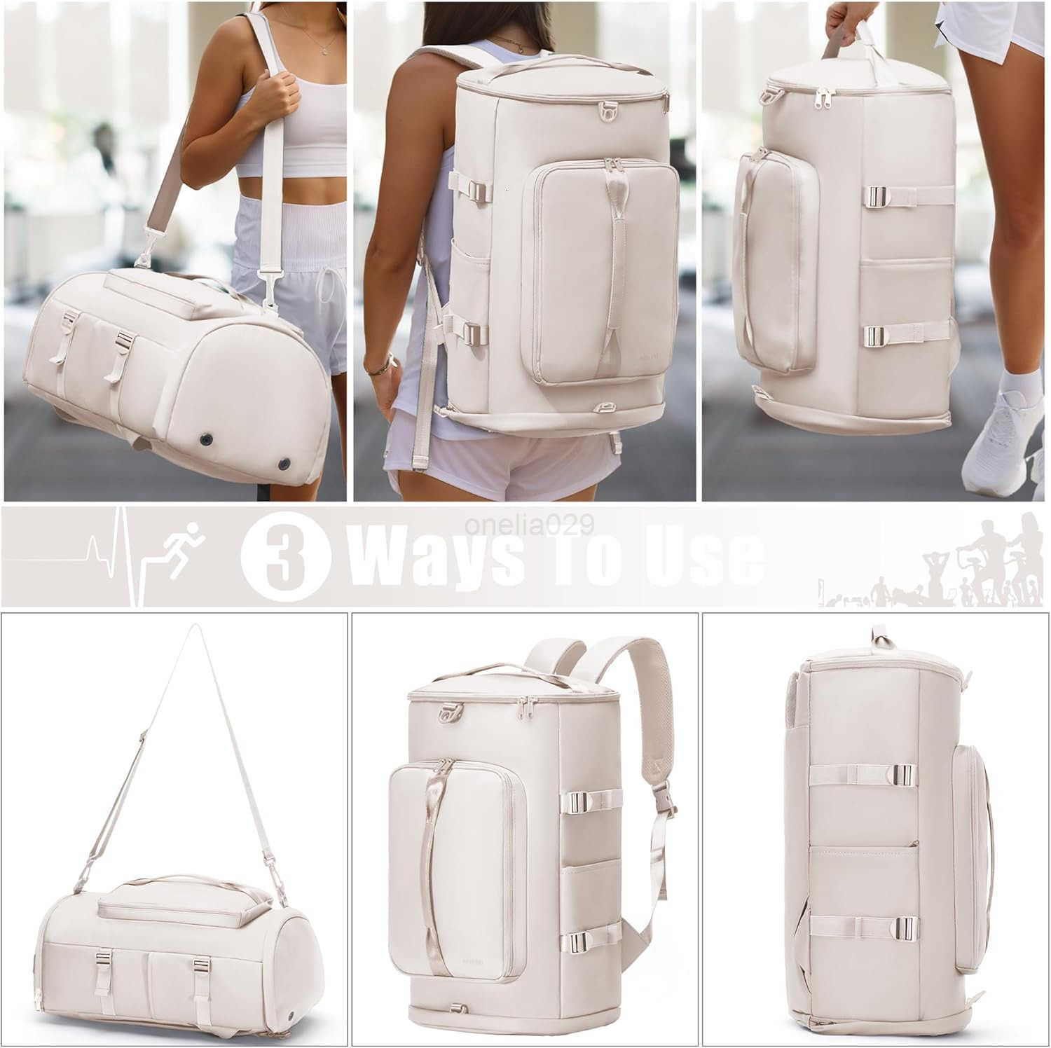 Gym Bag for Women Men Duffle Travel Bag with Shoes Compartment and Wet Pocket Waterproof Overnight Carry On Bag Backpack with Two Elastic Bottle Holde