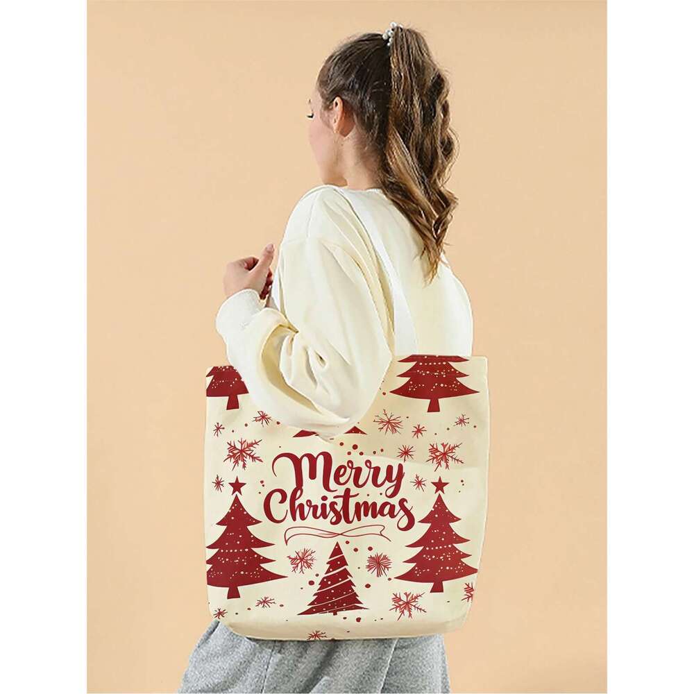 graffiti reusable 1pc,Christmas fashionable multifunctional handbag, printed canvas shopping bag handbag,