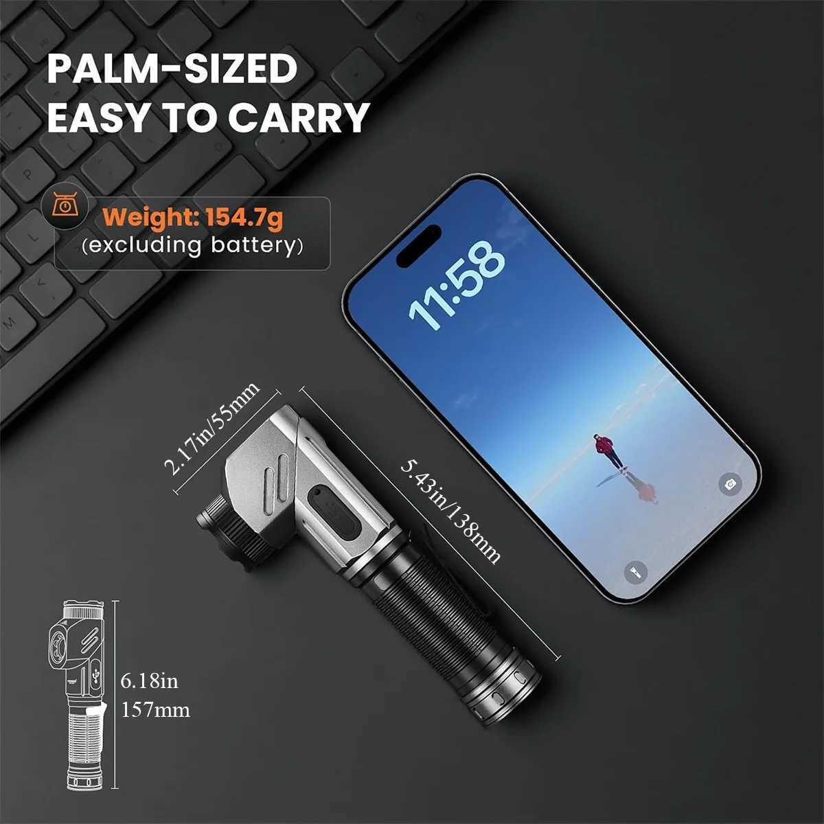 Full AL-Alloy 2000LM 90Rotatable Dual-Source Flashlight with Magnetic Tail for Outdoor Emergency Use Window Breaking CapabilityW251106