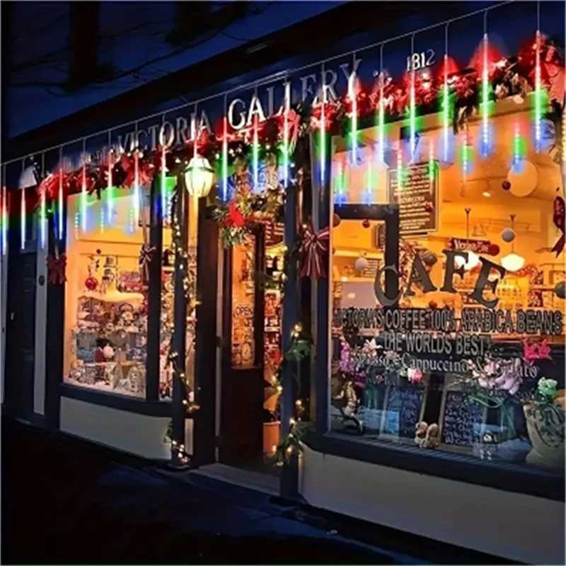 1/2/3/4 Set 30cm 50cm 8 Tube LED Meteor Shower Lights Christmas Festoon Lights Fairy Garlan Waterproof Garden Holiday Decoration W251107