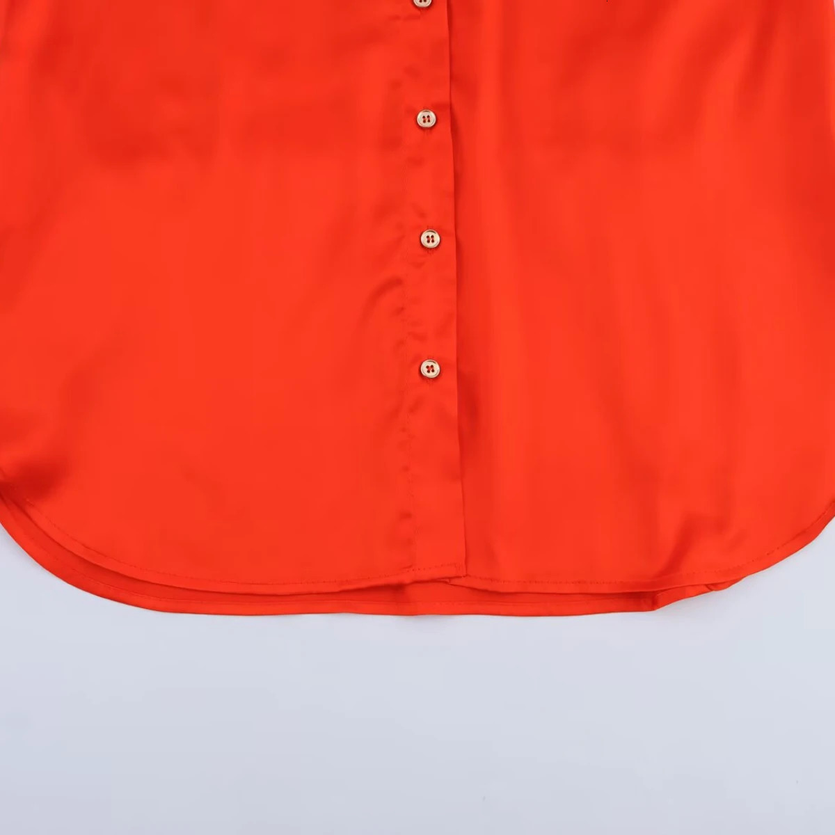 ZBZA Womens Tassel Satin Effect Shirt with Flip Collar Long Sleeve Single breasted Top for Spring and Summer Casual Solid Color Unique 250407