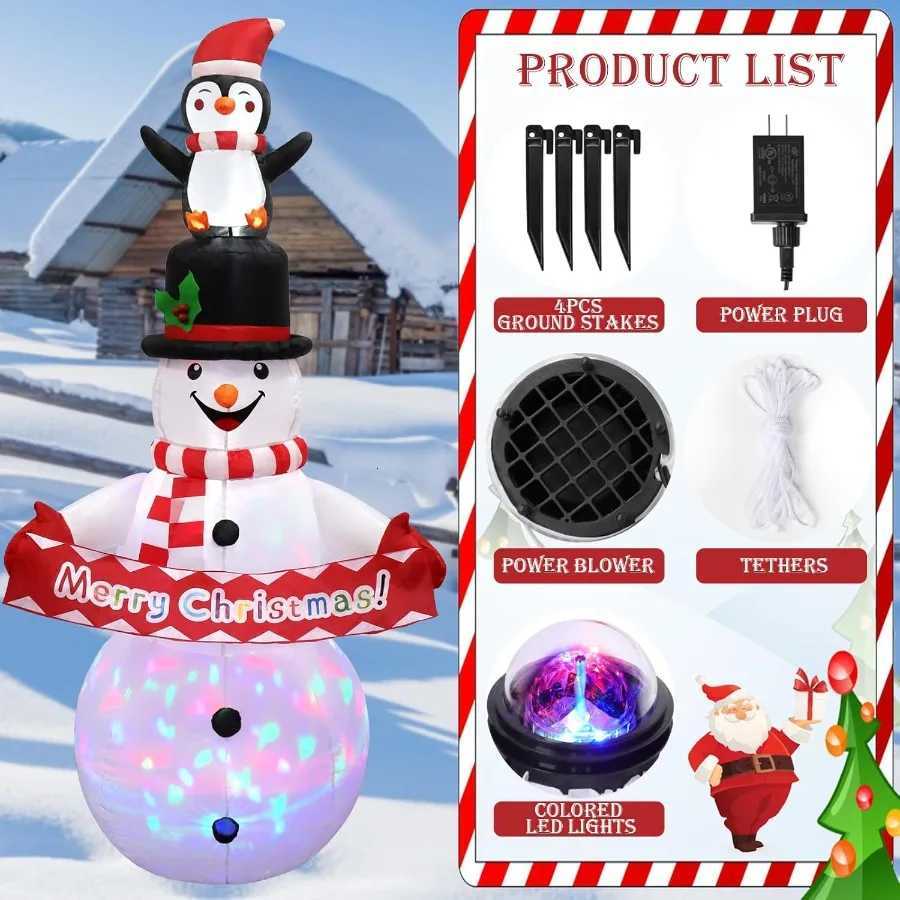 6FT Christmas Snowman Inflatable Decoration with Rotating LED Lights for Outdoor Holiday Party Patio Garden Lawn and Yard Decor W251107