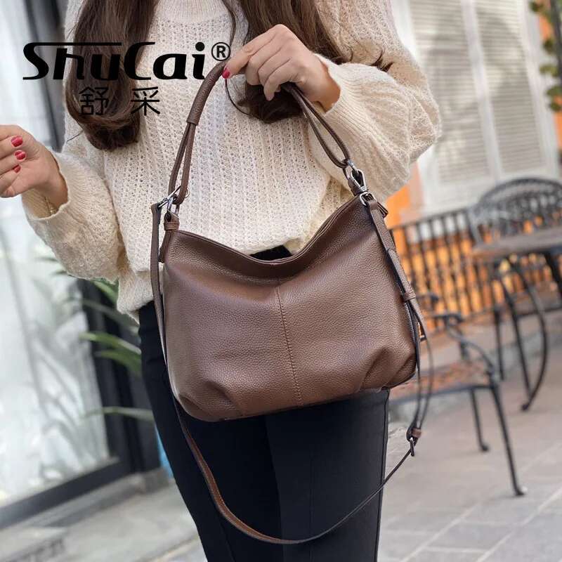 Genuine Leather Fashion Women's Single Shoulder Crossbody Pleated Mom Bag Casual Tote Head Layer Cowhide Designer Bags