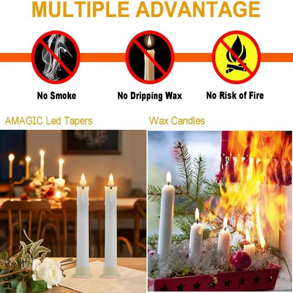 6/18/24Pc 66inch LED Flameless Taper Candles with Remote Flickering CandleSticks Plastic Window Candles for Halloween Christmas W251107