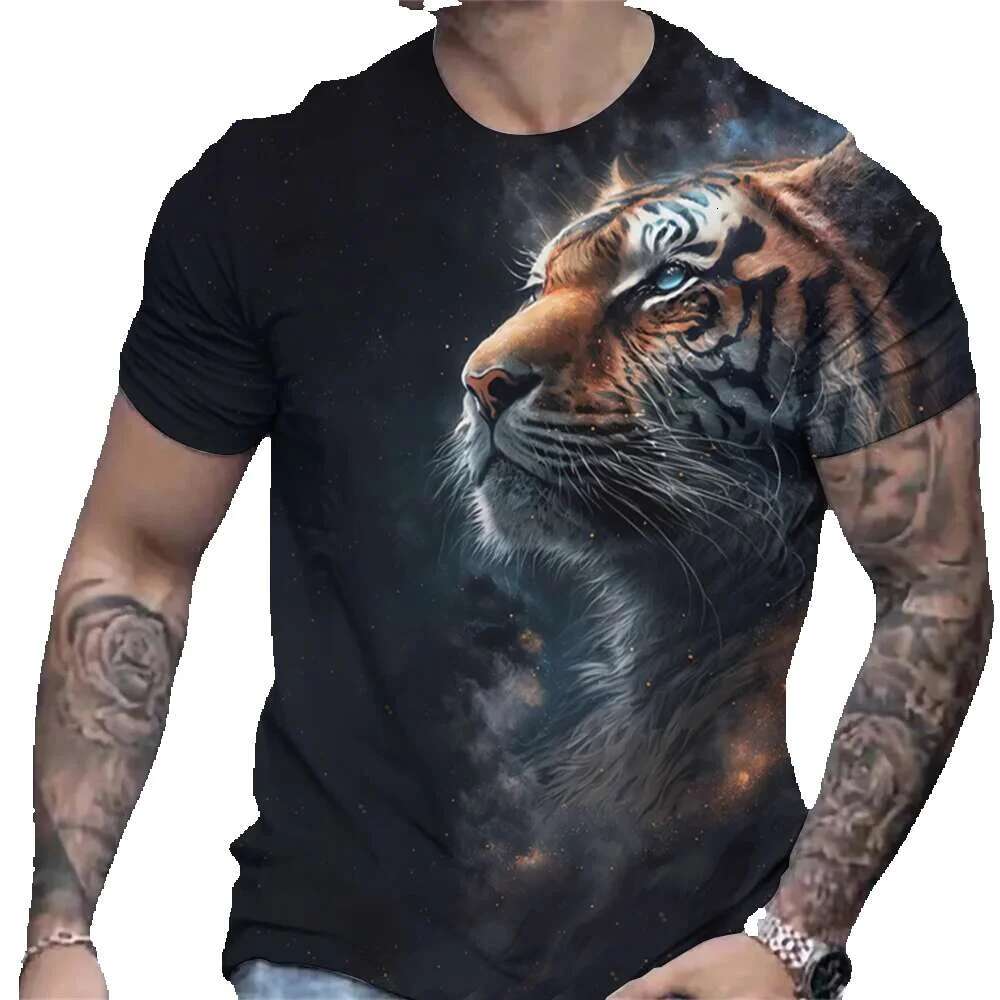 3D animal printed tiger summer short sleeved sweater oversized casual T-shirt top men's clothing