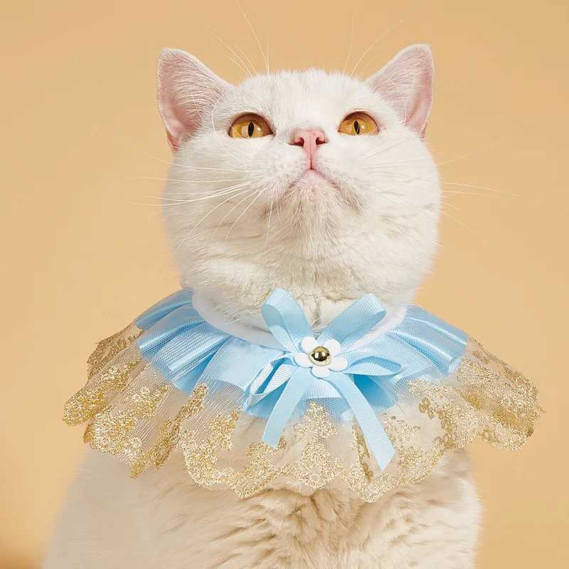Fashion bow pet collar cute lace mesh embroidery pet bib Burp fabric cute dog and cat necklace M250407