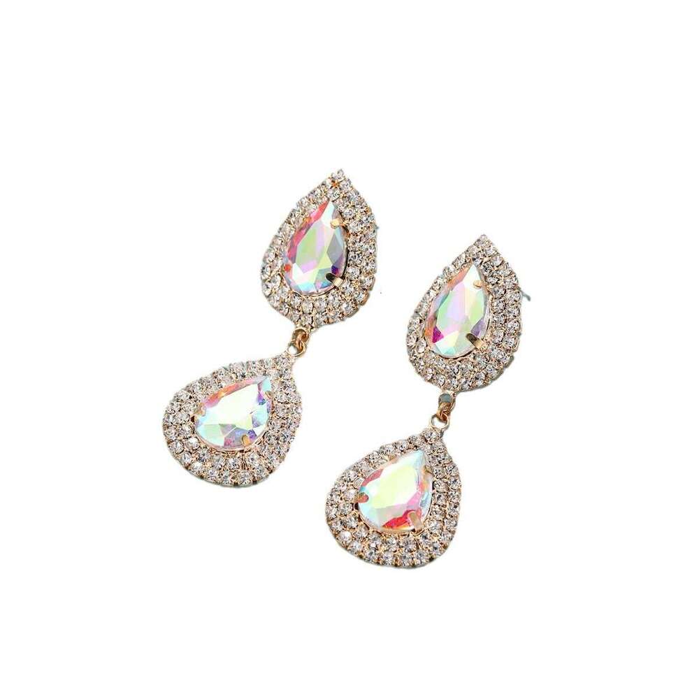 Water shaped welded hot ear pins, copper claw chains, earrings, daytime running water droplet glass earrings