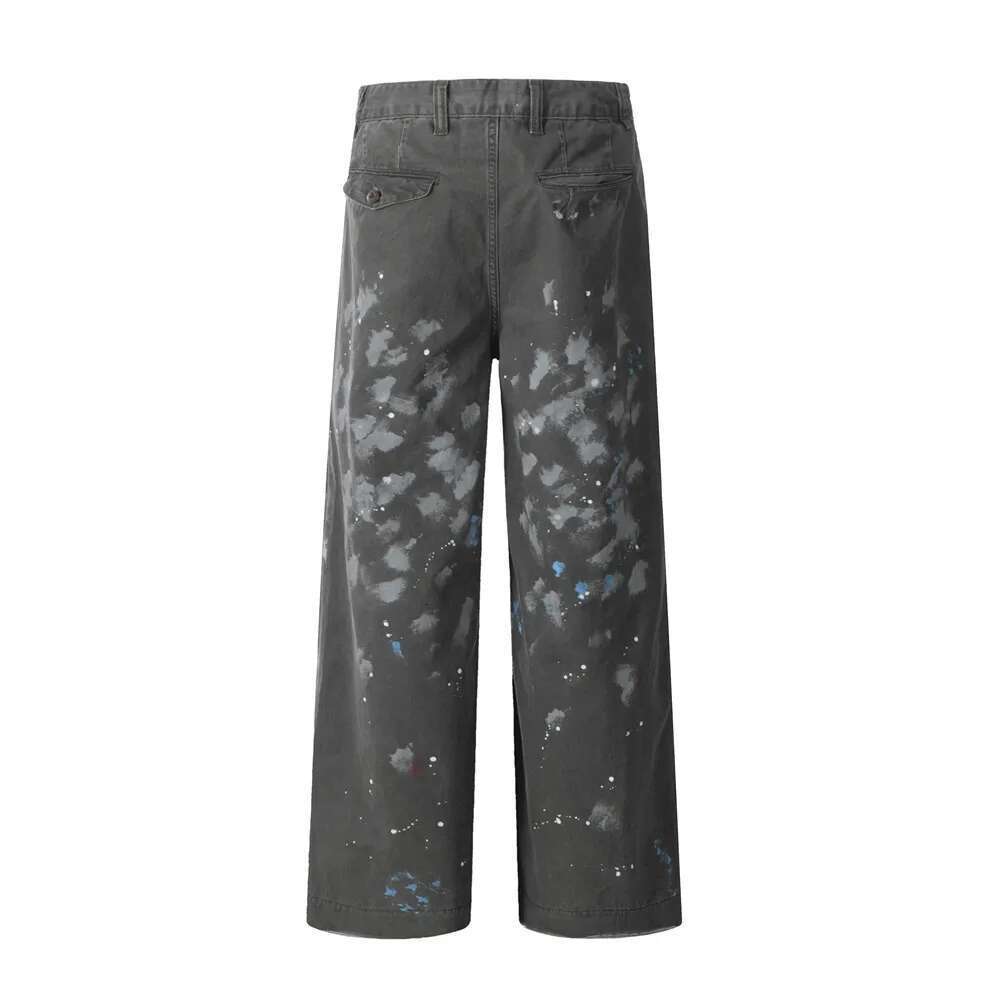 Splash Ink Graffiti Jeans Mens Ripped Retro Washed Distressed Loose Straight Wide-Leg Denim Pants Men Trousers