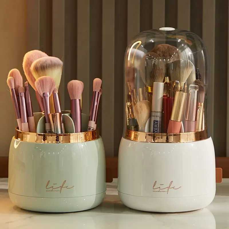360 Rotating Makeup Brushes Holder Portable Desktop Makeup Organizer Cosmetic Storage Box Make Up Tools Jewelry Container J251115
