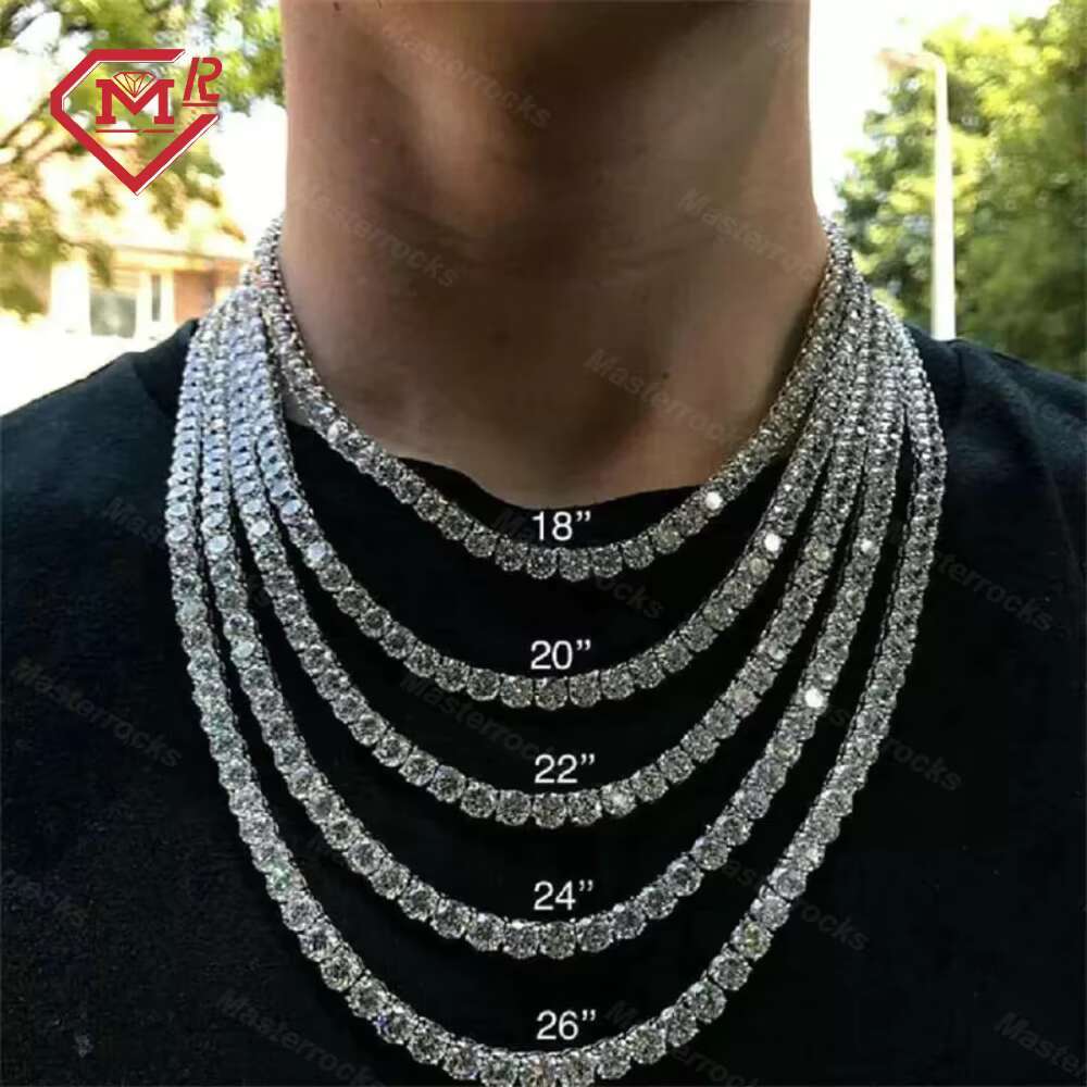 Factory Sale Iced Out 925 Sterling Silver Tennis Chain Bracelet Necklace 3mm 4mm 5mm 6mm 8mm Moissanite Diamond Tennis Chain
