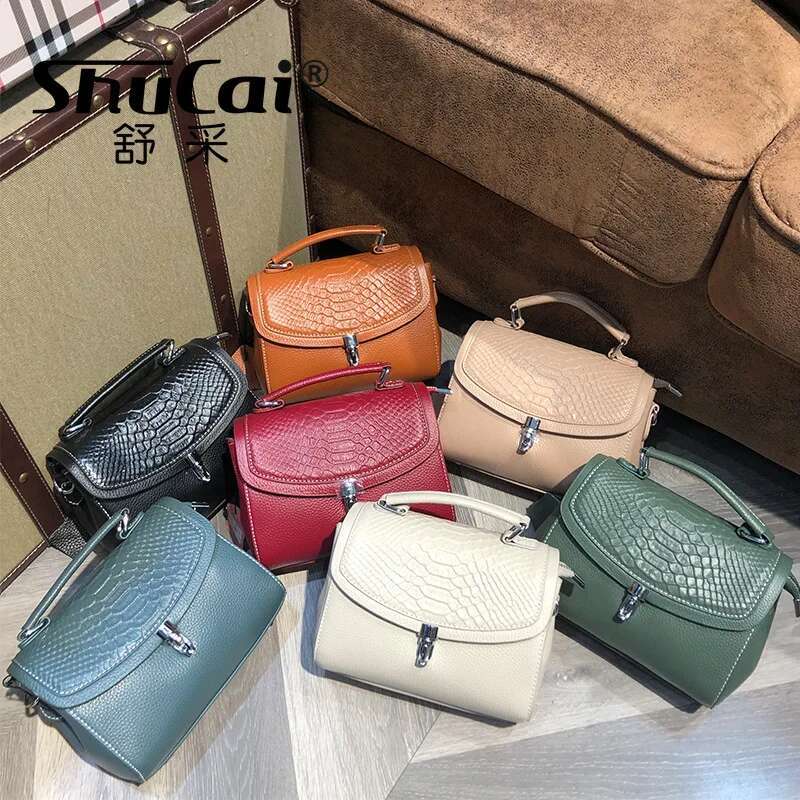 Genuine Women's Female Small Square Bag Single Shoulder Crossbody Soft Leather Handbag New