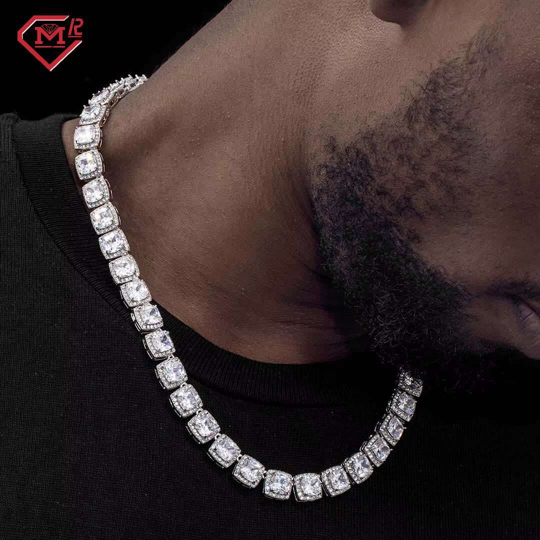 Hip Hop Moissanite Chain 10MM Link Shape 925 Sterling Silver Grade D Moissanite Tennis Chain